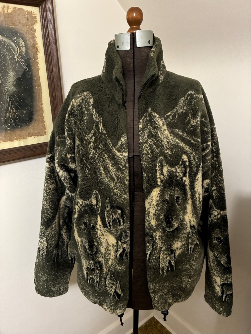 Vintage Mazmania Wolf Print Fleece Jacket